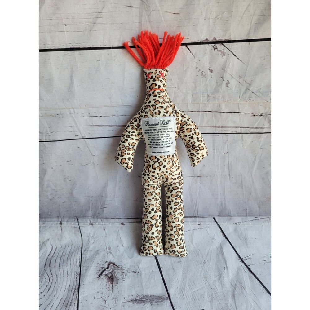 Dammit Doll Red Hair Cheetah Print Pattern Stress Doll 13in